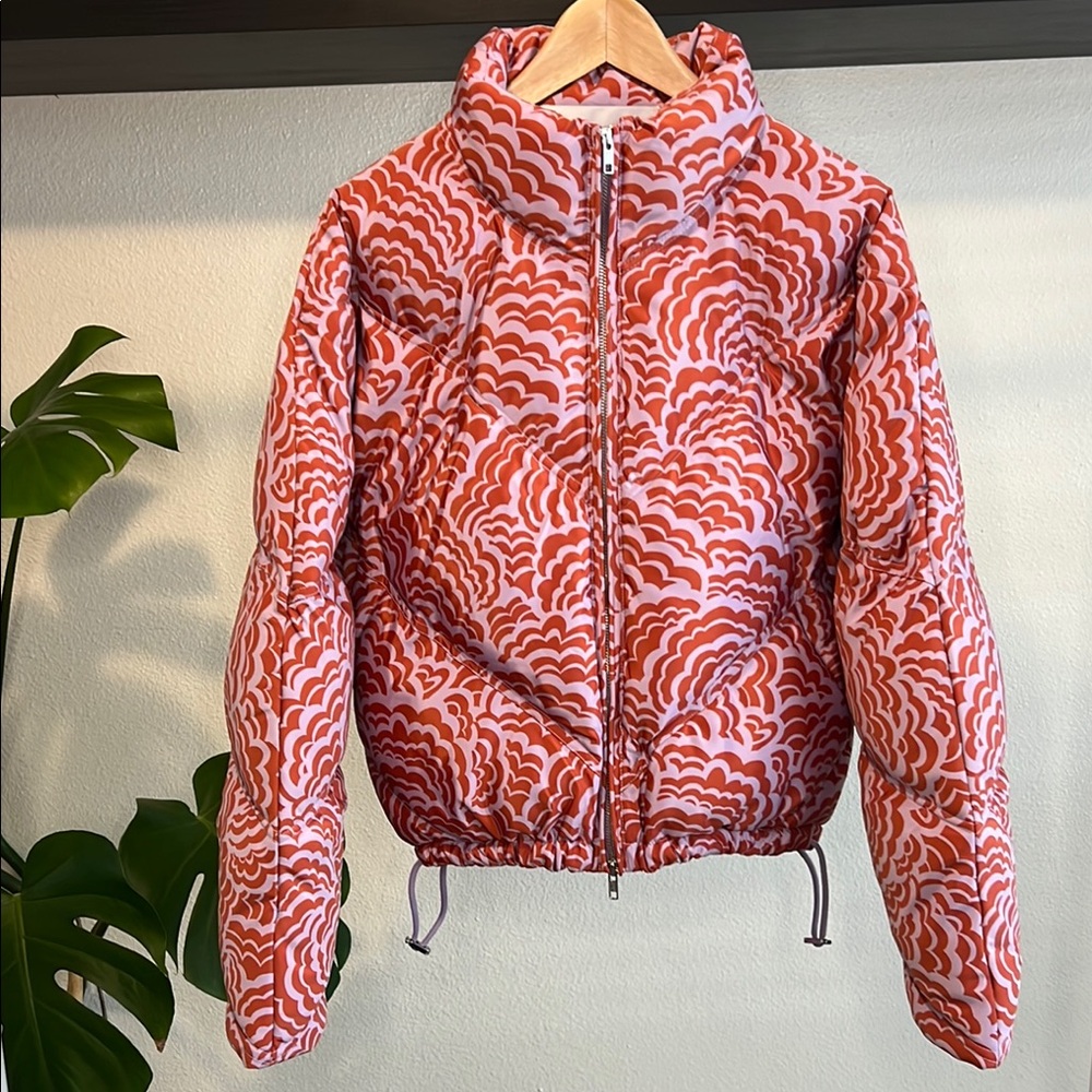 A.L.C. Morrison Puffer Jacket | Red and Lavender Pattern | Size Small
